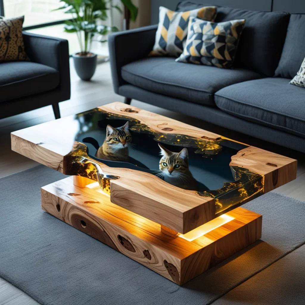 Design Elements of Cat-Themed Epoxy Resin Tables