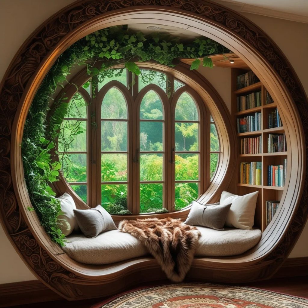 Features of a Circular Wooden Reading Nook